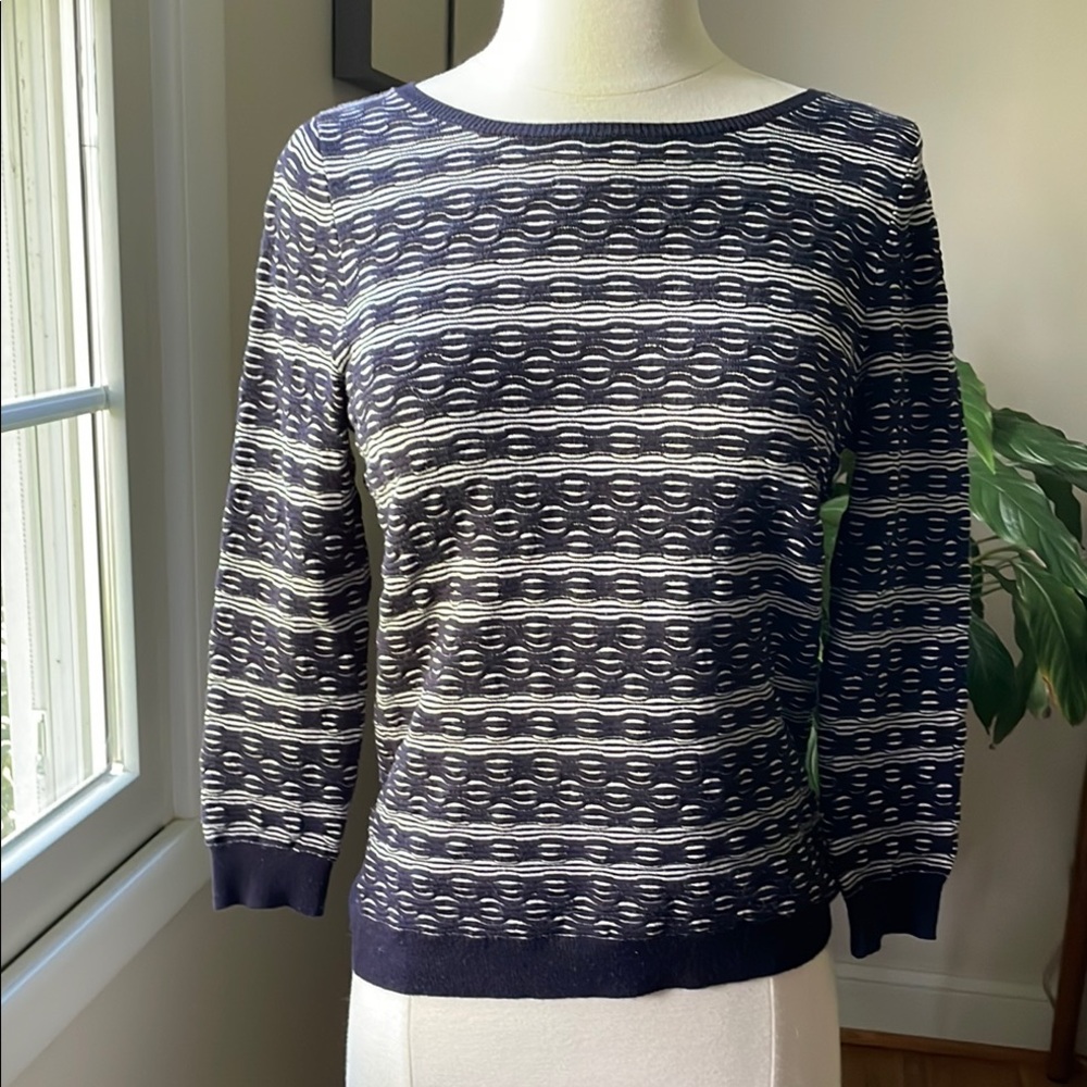 Navy and White Patterned Women's Sweater